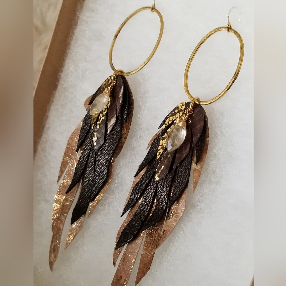 Quartz & Leather Earrings